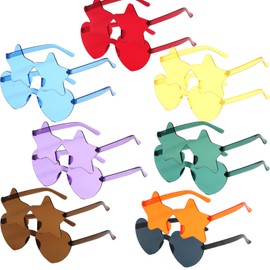 JSTHHTT 14 PCS Party Glasses, Heart Shaped Sunglasses Rimless Heart Sunglasses Love Heart Sunglasses Heart-shaped Star Sunglasses Festival Glasses for Adults and Kids