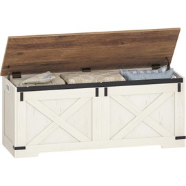 Hzuaneri 47.2" Storage Chest, Large Storage Trunk with 2 Hinges, Farmhouse Wooden Box Bench, Lift-Top Organizer Chest, Entryway Trunk for Bedroom, Living Room, White and Brown SB12114X