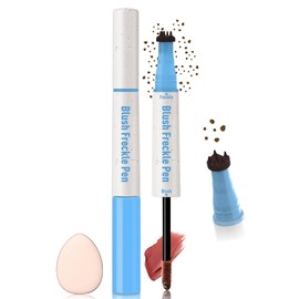 Wugbc Freckle Pen Blush 2 in 1 Lifelike Dark Brown Freckle Stamp Coral Orange Liquid Blush for Cheeks Quick Dry Fake Freckles Long Lasting Faux Freckles Tattoo Marker for Natural Sunkissed Makeup