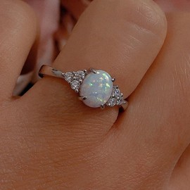 Stainless Steel Fire Opal Wedding Engagement Solitaire Proposal Cocktail Party Ring (R025, Size 8)