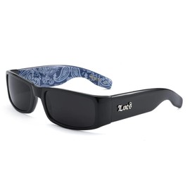 Locs Mens Hardcore Gafas De Sol Fashion Wrap Around Sunglasses with Bandana Print Inside - Free Microfiber Bag - Several Colors Available! (Black - Blue Inside)