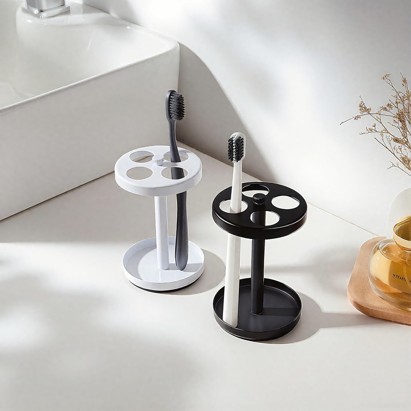 White Stainless Toothbrush Holder Stand: Rustproof Bathroom Countertop Organizer, 4