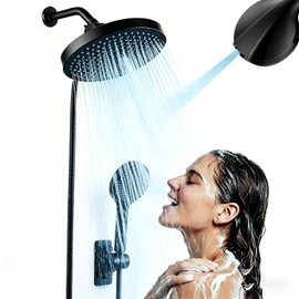 DOXASIK Regaderas para Baño de Lluvia Alta Presion, 6" Cabeza de Ducha de Lluvia, Ducha de Mano de 3+7 Modos Rociado, Ajustable con Soporte, Antifugas, Manguera de 1.5 m (Negro)