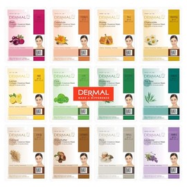 DERMAL Paquete de 12 hojas de máscara de esencia de colágeno  Hialuronato de sodio y colágeno hidrolizado natural hecho máscara fresca  Sin parabenos 