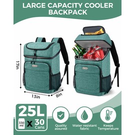 BAGLHER Cooler Backpack 30 Cans, Leakproof Waterproof Cooler Bag with 5 Reusable Ice Pack for Camping, Beach, Hiking, Green