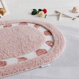 Pretty Shell Pattern Bathroom Rugs, Soft Non-Slip Embroidered Oval Doormat Floor Mat Bath Mat with Rubber Backing, Machine Washable Bathmat Carpets Shower Rug (19.7x31.5inches, Pink)
