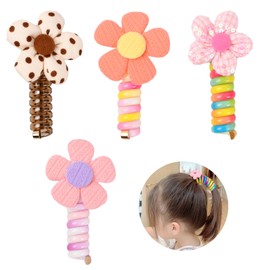 Pack of 4 Colourful Telephone Cable Hair Bands, Colourful Telephone Wire Hair Bands for Children, Spiral Hair Bobbles Ponytail Braids, Bow Braided Phone Wire Hair Bands