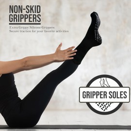 Winterlace Pilate Socks with Grips 3 Pairs Womens Cotton Non Slip Gripper Yoga Dance Ballet Crew Sock