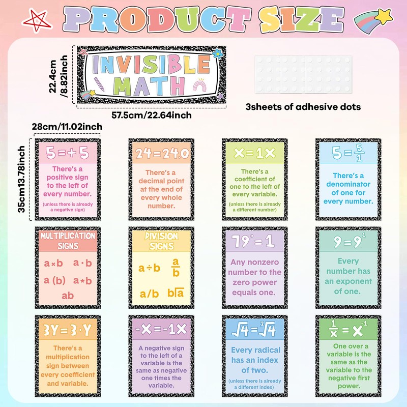 13Pcs Math Posters for Classroom Invisible Math Posters Composition Notebook