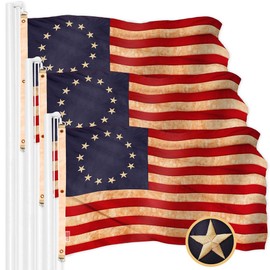 G128 3 Pack: Betsy Ross Tea-Stained Flag | 6x10 Ft | ToughWeave Pro Series Embroidered 420D Polyester | Historical Flag, Embroidered Design, Indoor/Outdoor, Brass Grommets