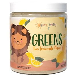 Young + Healthy Fit Kids Greens Powder, 30 Servings, Lion Lemonade, Superfood Drink Mix With Fiber for Digestive Health, Organic Fruits & Vegetables, Antioxidants, Real Food Ingredients, Ages 2+
