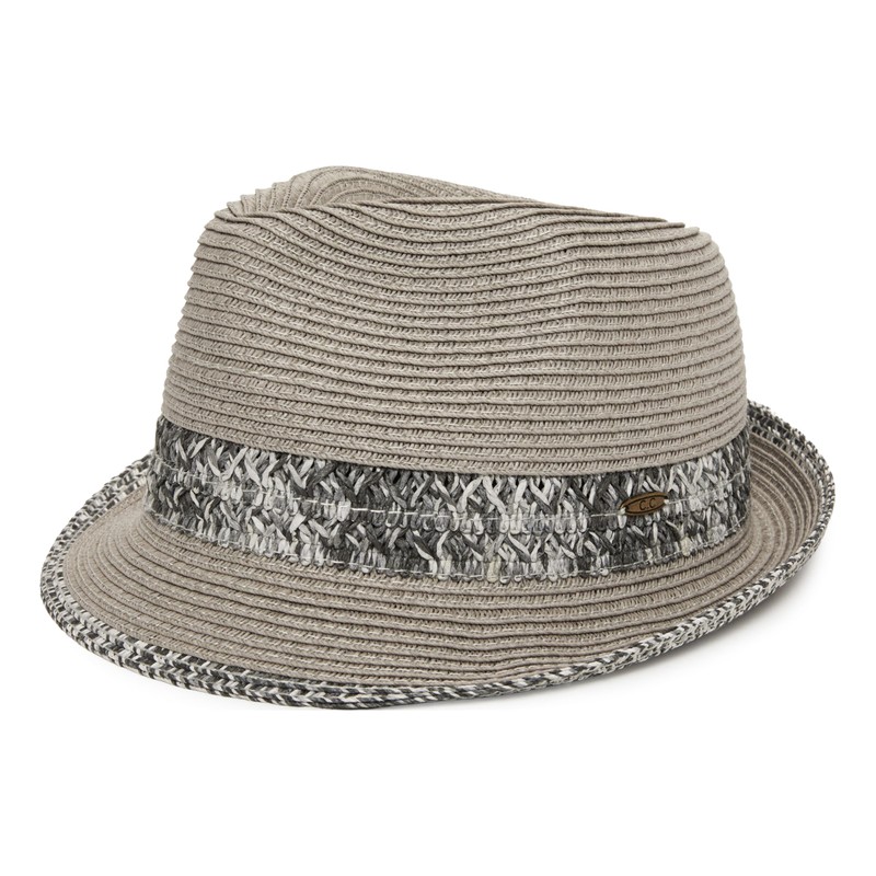 Funky Junque Multicolor Woven Fedora: Grey w/Thick Band
