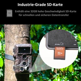 GardePro A3S Wildkamera mit 32GB SD-Karte, 64MP 1296P H.264 Video Wildtierkamera mit Klarer 30m No Glow Infrarot, 0.1s Schnelle Trigger Nachtsicht Bewegungsmelder, 120° Erfassungswinkel, IP66