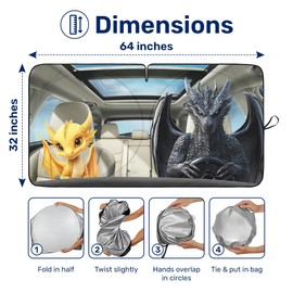 GENANY Cute Couple Dragon Windshield Sun Shade for Car SUV Truck (64x32 Inches), Automobile Sunshade, Protector Blocks UV, Car Decor