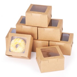 Magibeads 24Pcs Paper Cookie Boxes with Square Window Small Bakery Boxes Brown Mini Treat Boxes Dessert Boxes for Cookie Packaging Party Favor Small Business 4 x 4 x 2.5 Inches