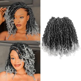 8 Inch 10 Packs Yanky Twist Crochet Hair Pre-twisted Ombre Gray Kinky Mini Spring Twist Small Curly Grey Senegalese Twist Braids (T-Gray)