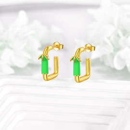 POPLYKE Bamboo 925 Sterling Silver Hoop Earrings for Women gold Plated square Hoop earrings Jewelry Gifts for Birthday