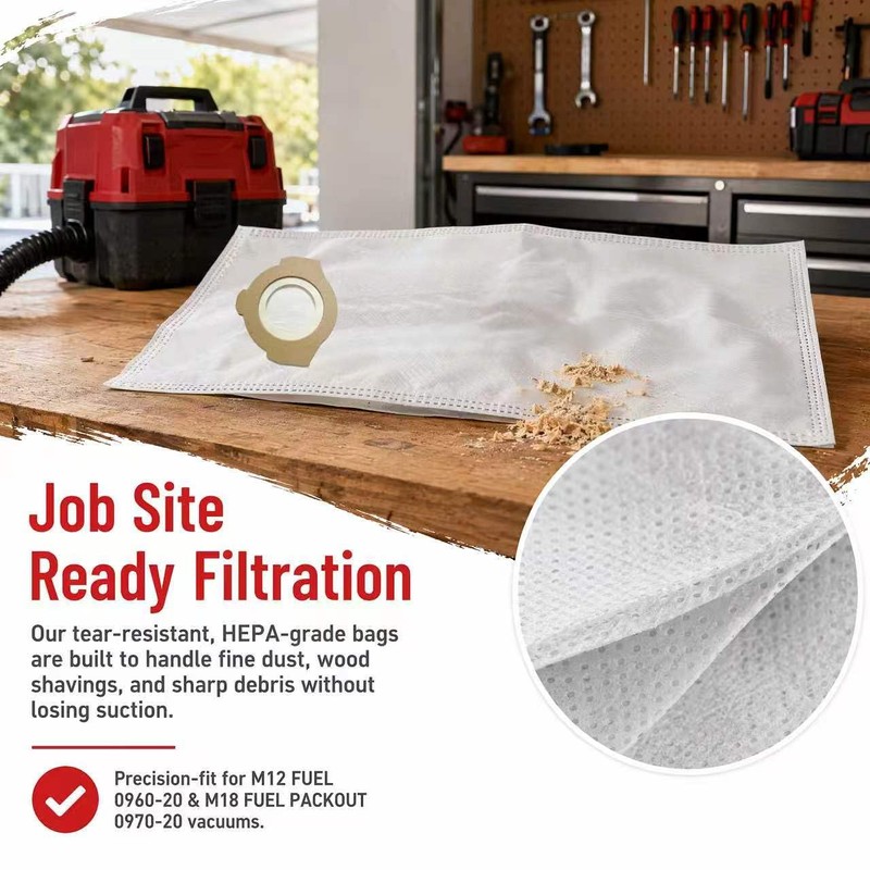 6 Pack 49-90-2016 Dust Bags for Milwaukee 0960-20 Wet/Dry Vacuum