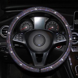 Rhinestone Steering Wheel Cover - Studded with Bling Crystal Diamond for Women, Universal Fit for 38cm Steering Wheel (White)