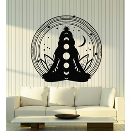 WallStickers4ever Vinyl Wall Decal Lotus Pose Meditation Circle Yoga Zen Relaxation Stickers Mural Large Decor (g2442) Black