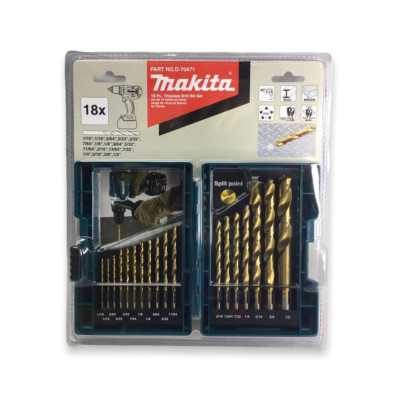 Makita Juego de Brocas para Metal 18 Piezas HSS-TIN D-70471