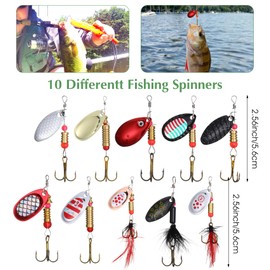 Spinners for Fishing, 10PCS Rooster Tail Lures with Brass Spinner for Trout Bass and Salmon in Freshwater Streams
