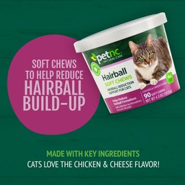 Petnc Natural Care Hairball Soft Chews for Cats (90 Count), Helps Reduce Cat Hairball Formation with Mineral Oil & Black Pepper Extract, Chicken & Cheese Flavor, For Felines of All Ages & Breeds