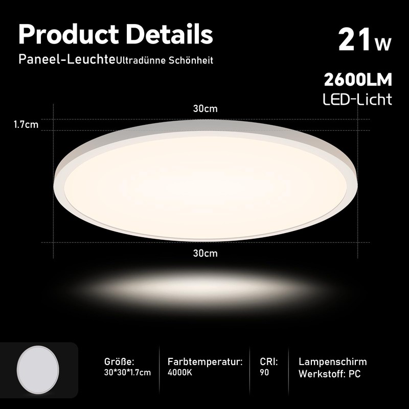 BAYHT LED Ceiling Light Flat 30 x 30 cm 21
