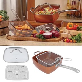 Frying Pan, 4Pcs Stainless Steel Saucepan Portable Non Stick Deep Fryer Multifunctional Kitchen Wok Chip Pans with Basket and Lid 25cm for Steak Chips Crab