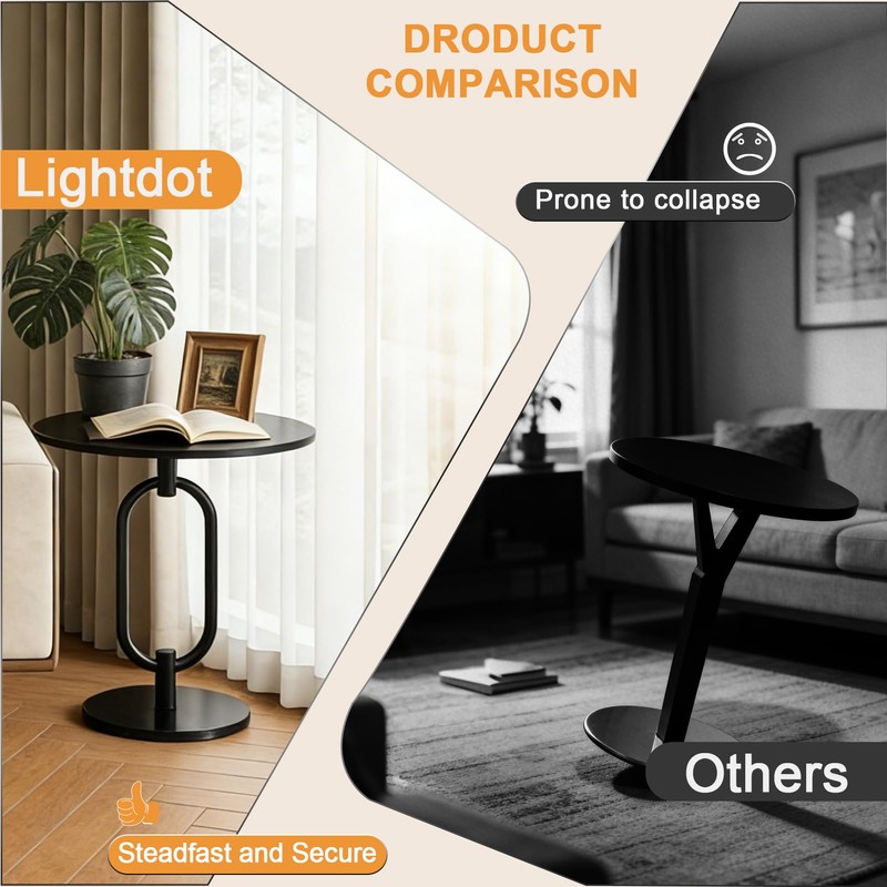 17In(W) x19In(H) Black Round Side Table Heavy Duty Modern End