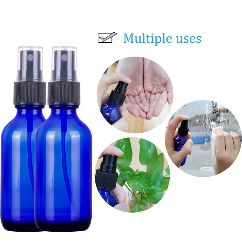 LUFEVRM 2oz Blue Glass Spray Bottles,Empty Small Perfume Travel Refillable