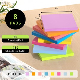 BUHEWOFY Sticky Notes, Eight Colors Powerful Sticky Notes, 3×3inches, 480 pcs, with 200 Sheets of Emoji Stickers, Two Black Gel Ink pens. Suitable for Study, Office, Home, Meeting and Other Scenes.