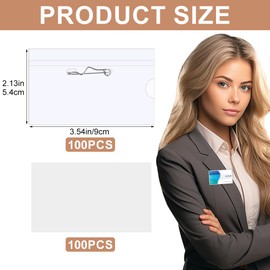 100 Pcs Pin Style Name Badge Holders Clear Plastic Badge Holder with Labels ID Name Tags with Pins Horizontal Name Badge Sleeve for Meeting Seminar Show Event and Conference (100PCS/Set)