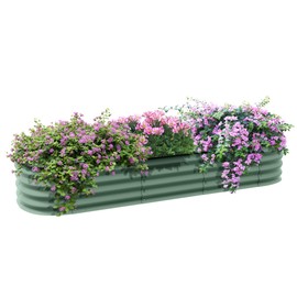 Outsunny 6.5' x 2' x 1' Galvanized Raised Garden Bed Kit, Outdoor Metal Elevated Planter Box with Safety Edging, Easy DIY Stock Tank for Growing Flowers, Herbs & Vegetables, Green