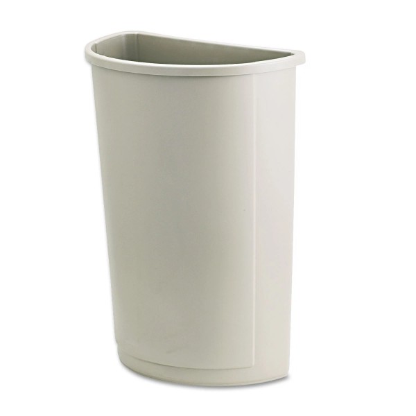 Rubbermaid Commercial Untouchable Waste Container Half-Round Plastic 21gal Beige