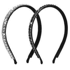 Xthrotsenk 2 Pcs Rhinestone Headband for Women Silver Black Crystal Bling Sparkly Hair Band Narrow Diamond Skinny Hair Hoops Bridal Wedding Fashion Birthday Holiday Accessory Hair Styling Clips
