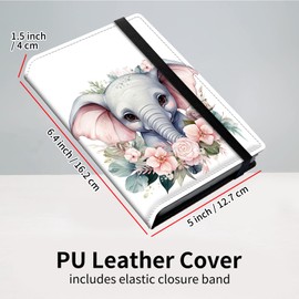 Photo Album 4x6 120 Pockets Photos with Strong Elastic Band, Small Mini Capacity Leather Photo Albums Slot for Family Wedding Boys Girls Anniversary Album 5x6.4 inch，Cute Little Elephant Flowers
