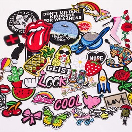 Butie.42pcs Embroidered Patch Sew On/Iron On Patches Applique Accessories Assorted Size Decoration Patches for DIY Jeans Jacket Clothing Handbag Shoes Caps (42PCS-RF-36) …