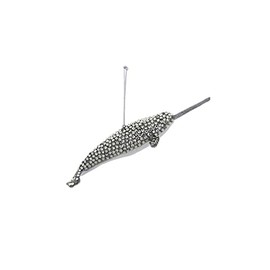 Rhinestone Jeweled Silver Ocean Narwhal Beach Christmas Ornament 8" Long
