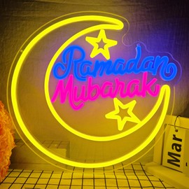 Ramadan Neon Signs Ramadan Mubarak Light up Sign Dimmable Ramadan Led Sign for Wall Decor Light Up Sign Ramadan Gifts for Kids Women