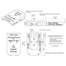 Made by Mitchell D20 Quick Connect Power Dock for DCB20xx Battery Holder Mount DIY with 14AWG Crimped terminals USA PN D20-Q14