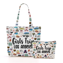 Los Angeles Souvenirs Los Angeles Gifts Los Angeles Lover Girls Trip Gifts Favors Canvas Tote Bag Shopping Weekender Bags for Women Christmas Birthday Reusable Grocery Bag with Pocket & Makeup Bag