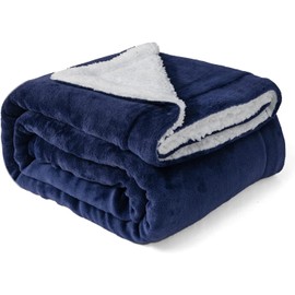Good Nite Throw Blanket 130x150cm Fleece Flannel Sherpa Soft Blankets Fluffy Reversible Microfiber for Bed Couch Sofa and Travel (Navy,Single)