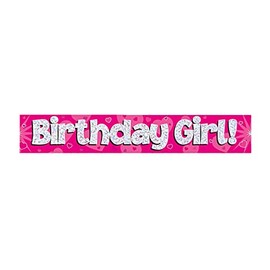 9ft Banner Birthday Girl Pink Holographic
