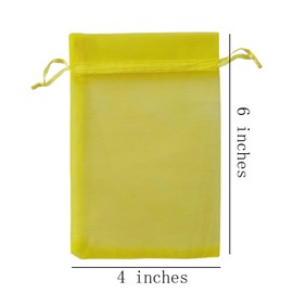 50 Pcs Gift Organza Bags Yellow Drawstring 4x6 inch for Baby Shower,Christmas,Wedding,Party Favors,Bridal Shower,Baby Girl Birthday,Sheer Fabric Mesh Clear Wrap Sachet for Jewelry,Candy,Necklace