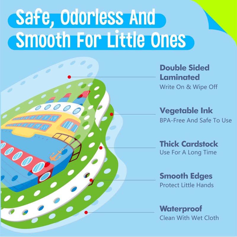 SpriteGru 9 Pieces Kids Lacing Cards, Double Sided Vehicle Sewing