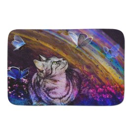 Watercolor Cats and Butterflies Bathroom Rugs Bath Mat Door Mats,Shaggy Bathroom Floor Carpet, Bathroom Decor Rug Doormat Kitchen Toilet Floor Rug 24X16 inches