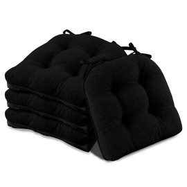 Basic Beyond Chair Cushions for Dining Chairs 4 Pack, Memory Foam Chair Cushion with Ties and Non Slip Backing, 15.5 x 15.5 Inches Tufted Chair Pads for Dining Chairs(Black)