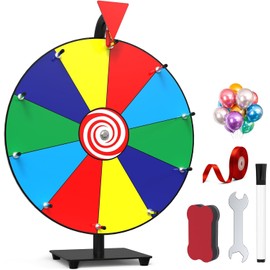 14 Inch Spinning Prize Wheel- 10 Slots Heavy Duty Color Tabletop Roulette Spinner of Fortune Spin The with Dry Erase Marker and Eraser Win Game for Trade Show, Carnival Classic Series (14 Inch)
