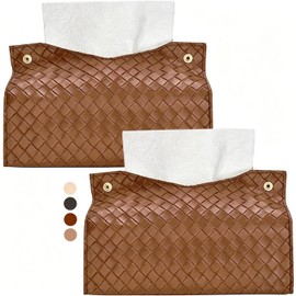 Paquete de 2 Fundas para Caja de Pañuelos Marrón, Porta Pañuelos de Cuero Sintético, Dispensador Rectangular de Papel Facial para Baño, Tocador, Escritorio, Mesa y Coche, Estilo Decorativo Moderno